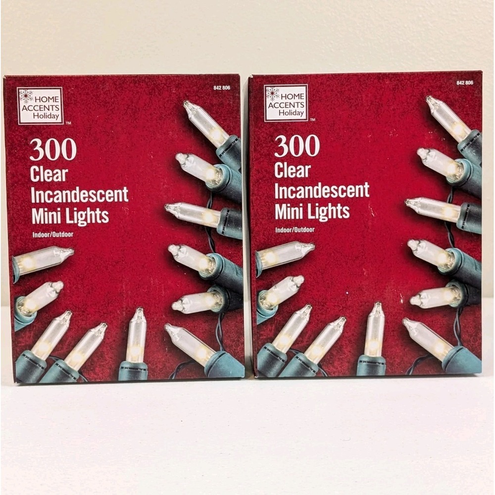 2 Pack Home Accents Holiday 300-Light Clear Incandescent 68ft Christmas Lights